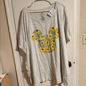 Disney Gray Tee with Yellow Floral Mickey Design